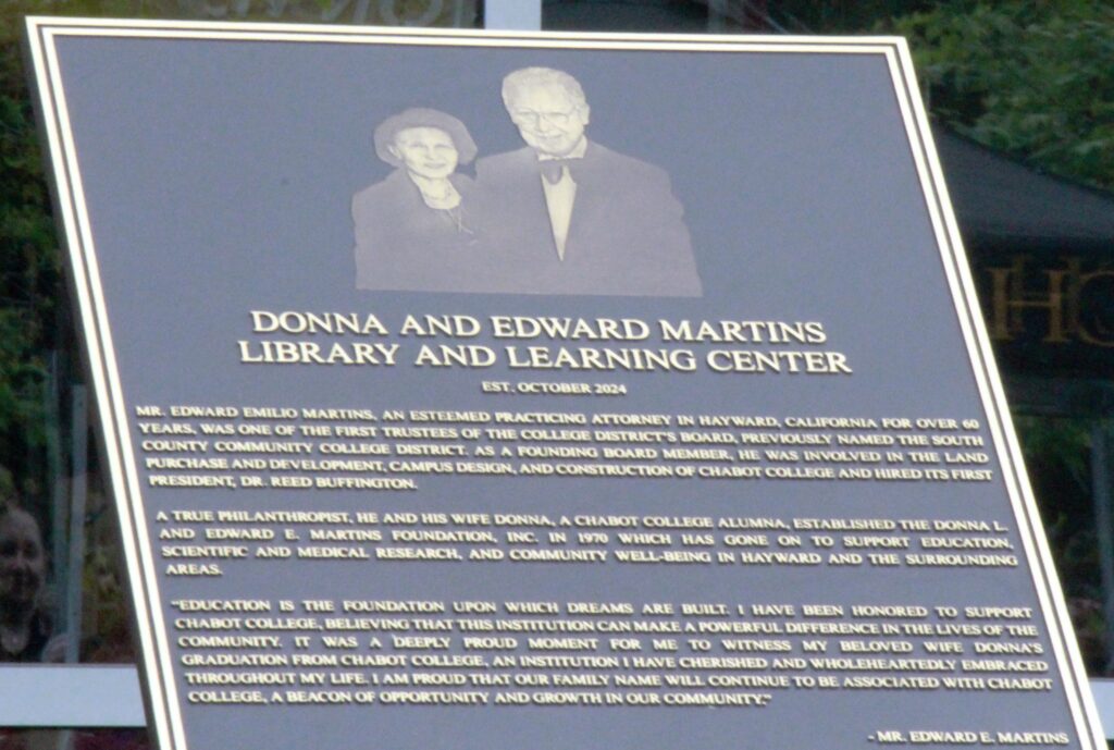 Plaque of Donna and Edward Martins