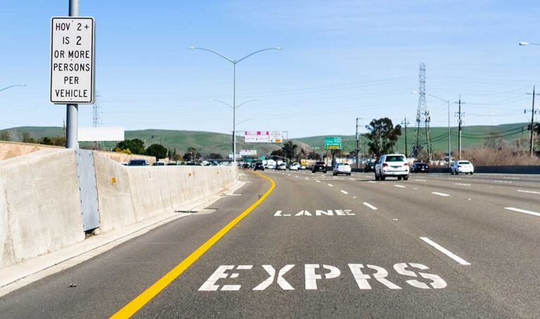 HOV lane on highway with HOV sign